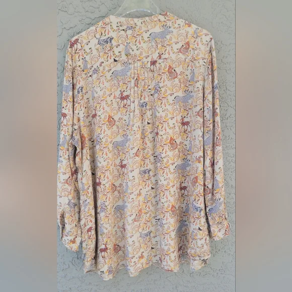 Coldwater Creek Pintuck Henley Tunic 2X Forest Animal Bunny Owl Deer Top - Picture 6 of 12